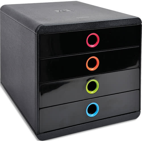 EXACOMPTA Module de classement Pop-Box, 4 tiroirs. Dim (l x h x p) : 27,8 x 26,7 x 34,7 cm. Noir/Arlequin photo du produit Principale L