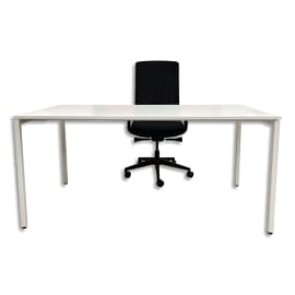 Bureau bench 4 pieds PRIMA 140 x 140 cm. Hauteur 73cm. Plateau mélaminé 19mm Blanc et piètement blanc photo du produit