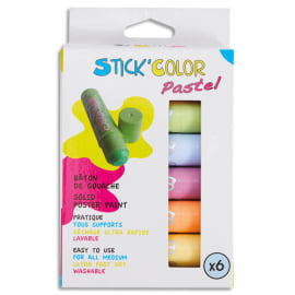 O'COLOR Boîte de 6 sticks de gouache solide 10g. 6 couleurs pastel assorties photo du produit