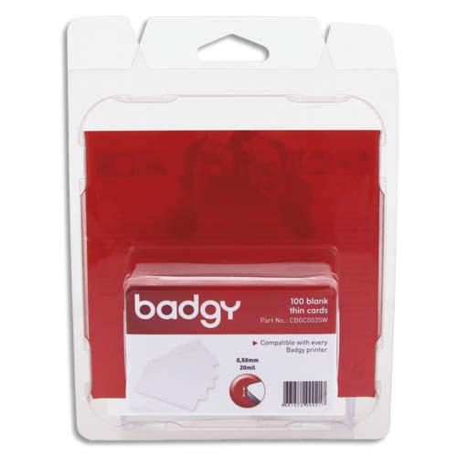 EVOLIS Badgy Lot 100 de cartes PVC fines (20mil - 0,50mm) CBGC0020W photo du produit Principale L