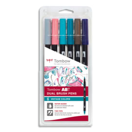 TOMBOW Set de 6 Feutres-pinceau ABT Dual Brush Pen assortis Vintage, encre à base d'eau, aquarellables photo du produit