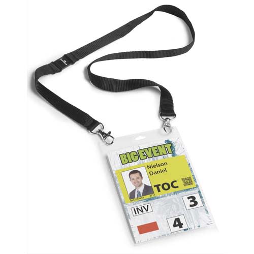 DURABLE Boîte 10 Porte-badges évènementiel A6 avec lacet textile Duo Noir photo du produit Principale L
