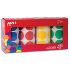AGIPA Lot de 4 rouleaux de gommettes rondes diamètre 33mm, couleurBleu, Rouge, Jaune, Vert photo du produit