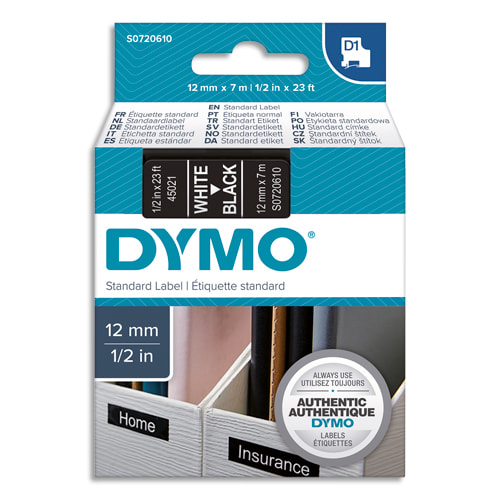 DYMO Ruban nylon D1 12mmx7m Blanc sur Noir 16957 photo du produit Principale L