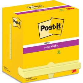 POST-IT Lot de 12 blocs repositionnables SUPERSTICKY 90 feuilles. Format 7,6 x 12,7cm. Coloris Jaune photo du produit