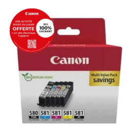 CANON Multipack 5 cartouches Jet d'encre N° 580 + 581 / 2078C008 Noir XXL + Noir + Cyan + Magenta + Jaune photo du produit