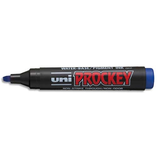 UNI-BALL Marqueur permanent pte biseautée corps plastique encre pigmentée à base d'eau Bleue UNI PROCKEY photo du produit Principale L