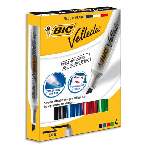 BIC Velleda Feutres 1781 pour Tableau Blanc Effaçables à Sec Pointe Biseau Large - Couleurs Assorties x4 photo du produit