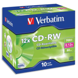 VERBATIM Boîte de 10 CD-RW 80mn high speed photo du produit