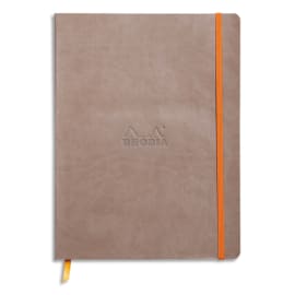 RHODIA Carnet Rhodiarama souple 19x25cm 160 pages lignées avec élastique. Couverture simili-cuir taupe photo du produit