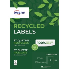 AVERY Boîte de 200 étiquettes adresse Laser recyclées Blanc 199,6 x 143,5 mm LR7168-100 photo du produit