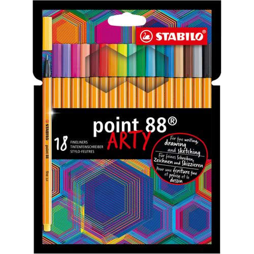 STABILO point 88 ARTY feutre pointe fine (0,4 mm) - Etui de 18 feutres fins - Coloris assortis photo du produit