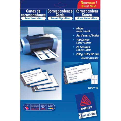 Carte de visite laser avery quick and clean format 85 x 54 mm