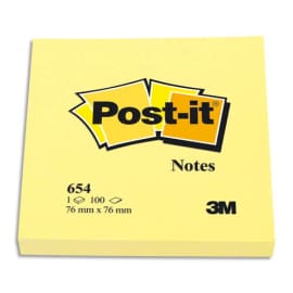 POST-IT Bloc néon repositionnable de 100 feuilles 76 x 76 mm Jaune 654NY photo du produit