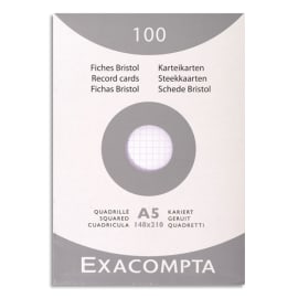 EXACOMPTA Etui de 100 fiches bristol non perforées 148x210mm (A5) quadrillées 5x5 Blanc photo du produit