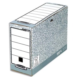 BANKERS BOX Boîte archives dos 10cm SYSTEM, montage automatique, carton recyclé Gris/Blanc photo du produit