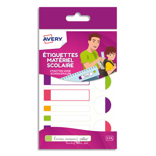 AVERY Boîte de 24 étiquettes plastifiées. 3 formats assortis. Coloris assortis fluorescents photo du produit Principale L