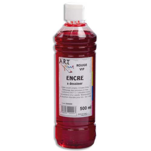 ART PLUS Flacon de 500ml d'encre à dessiner Rouge. Couleurs intenses, totalement aquarellable, fusante photo du produit Principale L