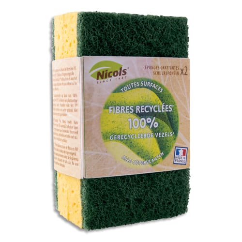 NICOLS Lot de 2 éponges grattantes écologiques surfaces délicates, tampon  vert 100% recyclable | PLEIN CIEL