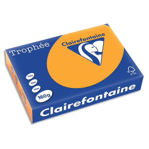 CLAIREFONTAINE Ramette de 250 feuilles papier couleur TROPHEE 160 grammes format A4 clémentine 1042 photo du produit Principale L