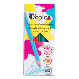 O'COLOR Boîte de 12 crayons de couleur en résine triangulaire.Diamètre crayon 7mm, mine 2,7mm. Assortis photo du produit