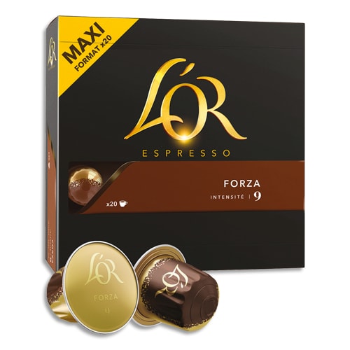 L'OR Boîte de 20 dosettes de 104g de café moulu corsé 100% Arabica Espresso  Forza n°9