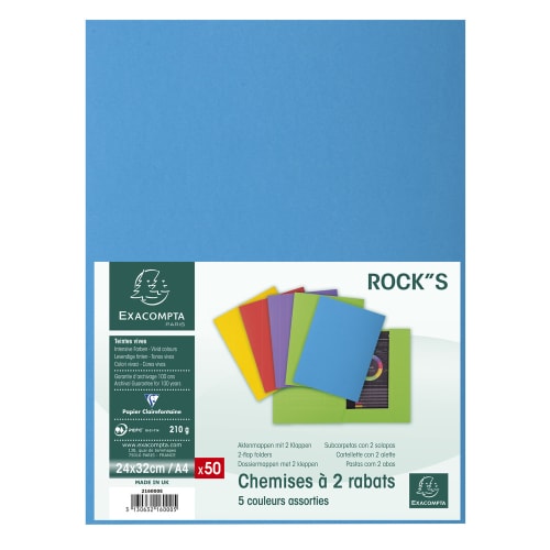 EXACOMPTA Paquet 50 chemises 2 rabats carte 210g ROCK''S. Coloris assortis Bleu/Jaune/Rouge/vert/Violet photo du produit Secondaire 3 L