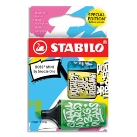 STABILO Etui carton de 3 surligneurs BOSS MINI by Snooze One.Pointe biseautée. Coloris vert, jaune, bleu photo du produit