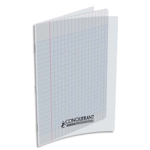 CONQUERANT C9 Cahier piqûre 17x22cm 48 pages 90g grands carreaux Seyès. Couverture polypropylène incolore photo du produit Principale L