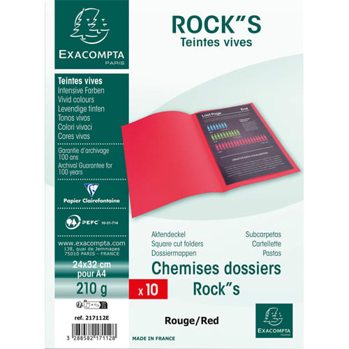 EXACOMPTA Paquet de 10 chemises ROCK'S en carte 210 grammes coloris rouge photo du produit Principale L