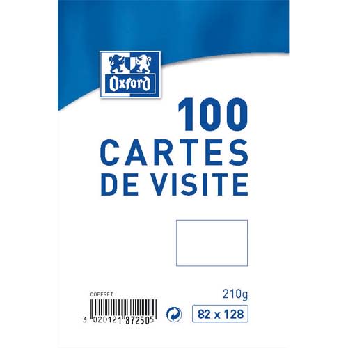 OXFORD Boîte de 100 cartes de visite 210g - Format 82 x 128 mm photo du produit Principale L