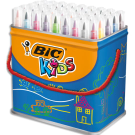 BIC KIDS Ecriture Visaquarelle Feutres de Coloriage avec Pointe Pinceau - Couleurs Assorties, Pot de 48 photo du produit