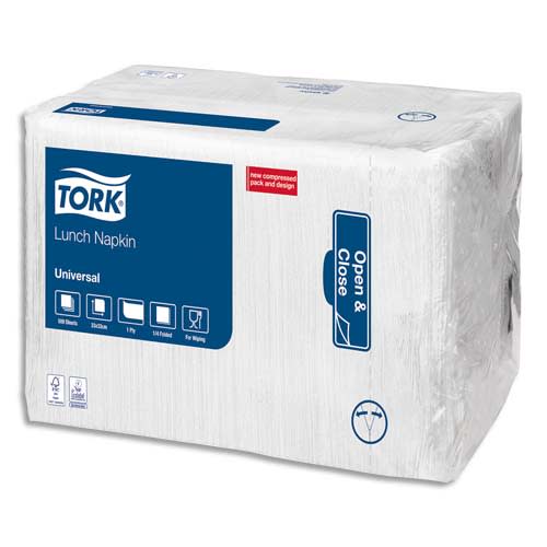 TORK Paquet de 500 Serviettes de table 1 pli Blanches - Format 33 x 33 cm photo du produit Principale L