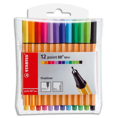 STABILO point 88 Mini stylo-feutre pointe fine (0,4 mm) - Pochette de 12 mini-feutres - Coloris assortis photo du produit