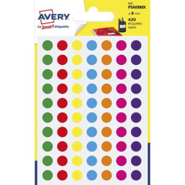 AVERY Sachet de 420 pastilles Ø8 mm. Ecriture manuelle. Coloris assortis. photo du produit