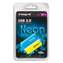 INTEGRAL Pack de 2 clés USB 3.0 32Go Bleu/Jaune INFD32GBNEON3.0BLYL photo du produit