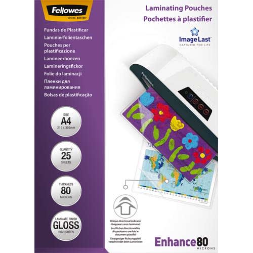 FELLOWES Boîte de 25 pochettes de plastification format A4 80