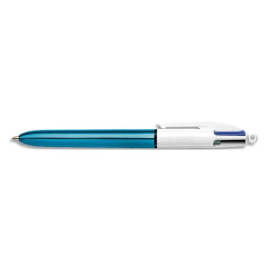 Stylo bille Bic 4 couleurs avec grip - pointe moyenne retractable - corps  bleu pas cher