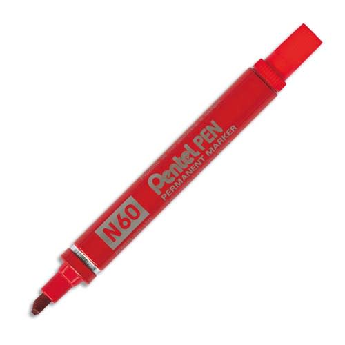 PENTEL Marqueur permanent pointe biseau corps métal encre Rouge indélébile N60 photo du produit Principale L