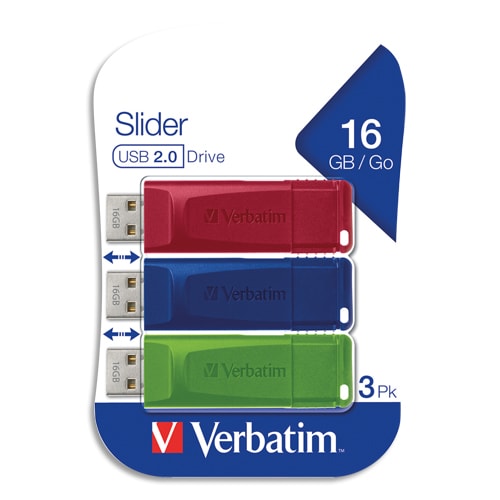 VERBATIM Pack de 3 clés USB 2.0 16Go Rouge/Bleue/Verte rétractable 49326 photo du produit Principale L