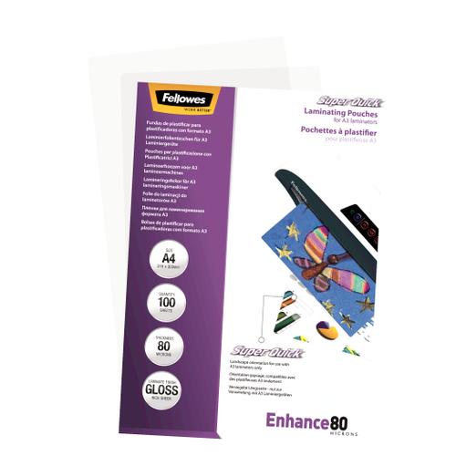 FELLOWES Pack de 100 pochettes SuperQuick A4 80 microns 5440001 photo du produit Secondaire 1 L