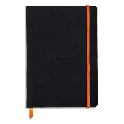 RHODIA Carnet Rhodiarama souple 14,8x21cm 160 pages lignées avec élastique. Couverture simili-cuir Noir photo du produit Principale L