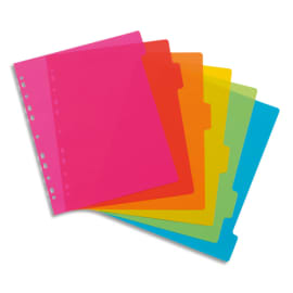 Intercalaire polypro Viquel Happy Fluo - A5 - portrait - coloris fluo  multicolores - jeu de 4 pas cher