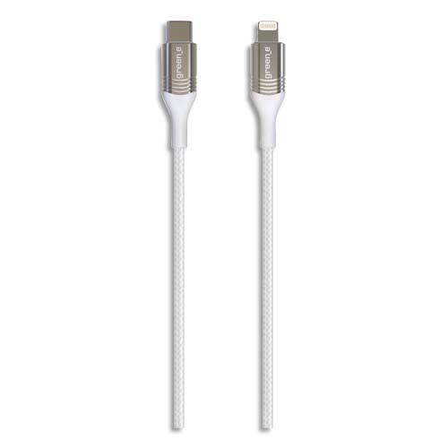 GREEN-E Câble lightning/USB-C double tresse, charge très rapide, 2m Blanc 3A, 18W GR2080 photo du produit Principale L