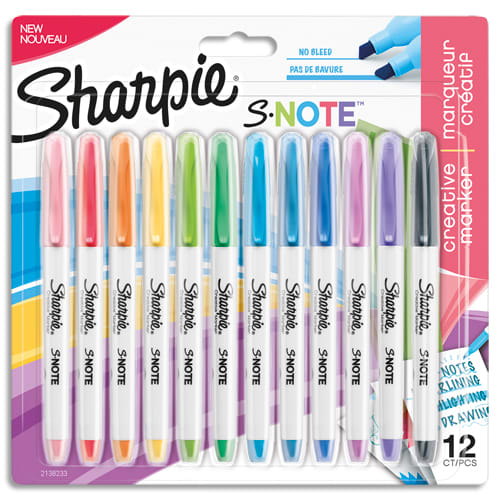 SHARPIE Pochette de 12 marqueurs permanents SHARPIE S-Note pointe biseautée. Coloris assortis pastel photo du produit Principale L