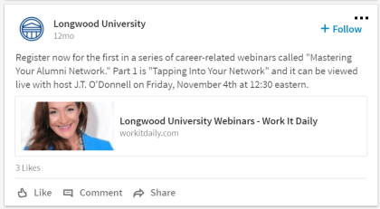 Longwood University Webinar Post, 843