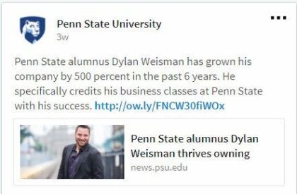 Penn State University Dylan Weisman Alumni Story, 442