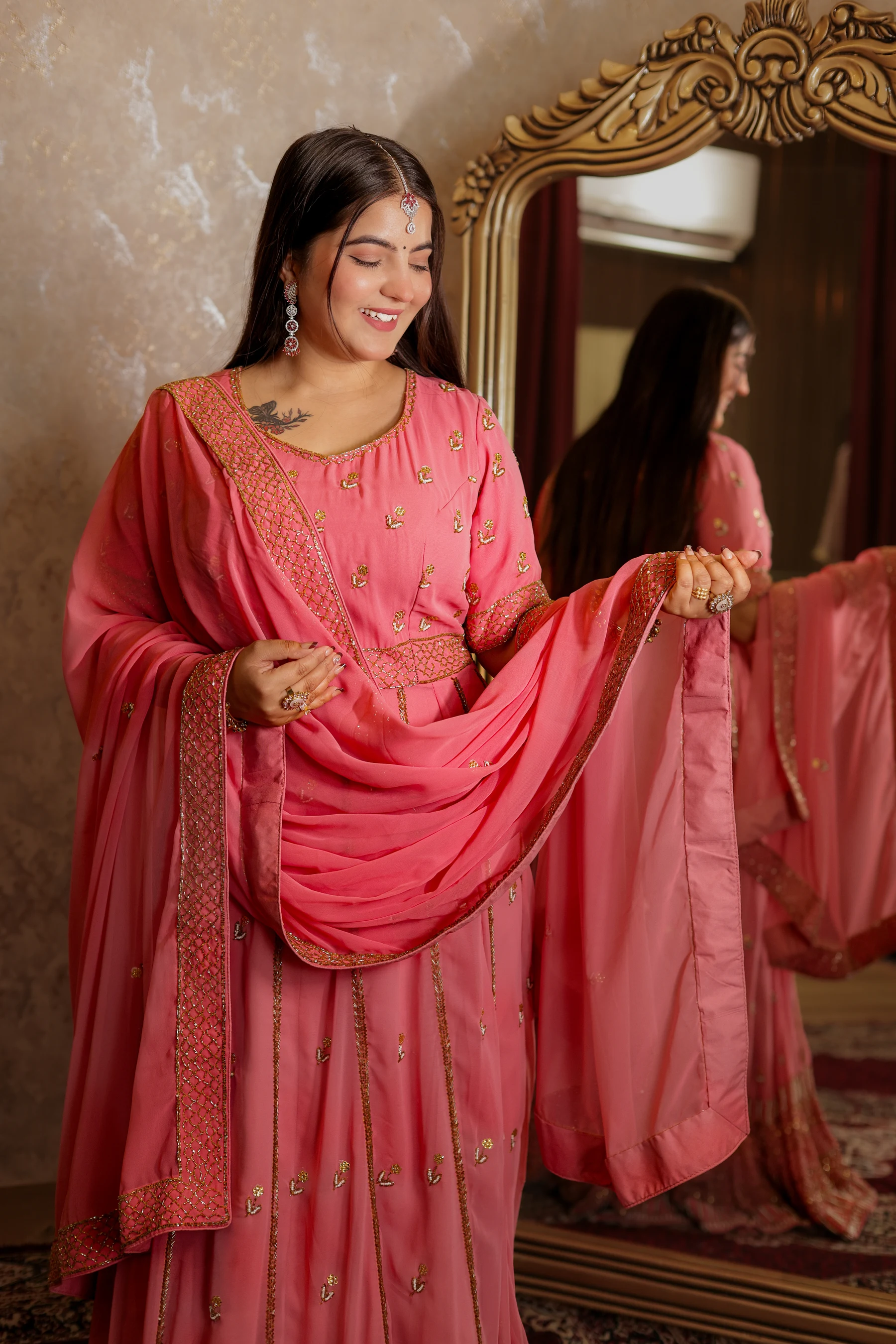Gulnar Rose Pink Belted Kalidar Set — alternate view