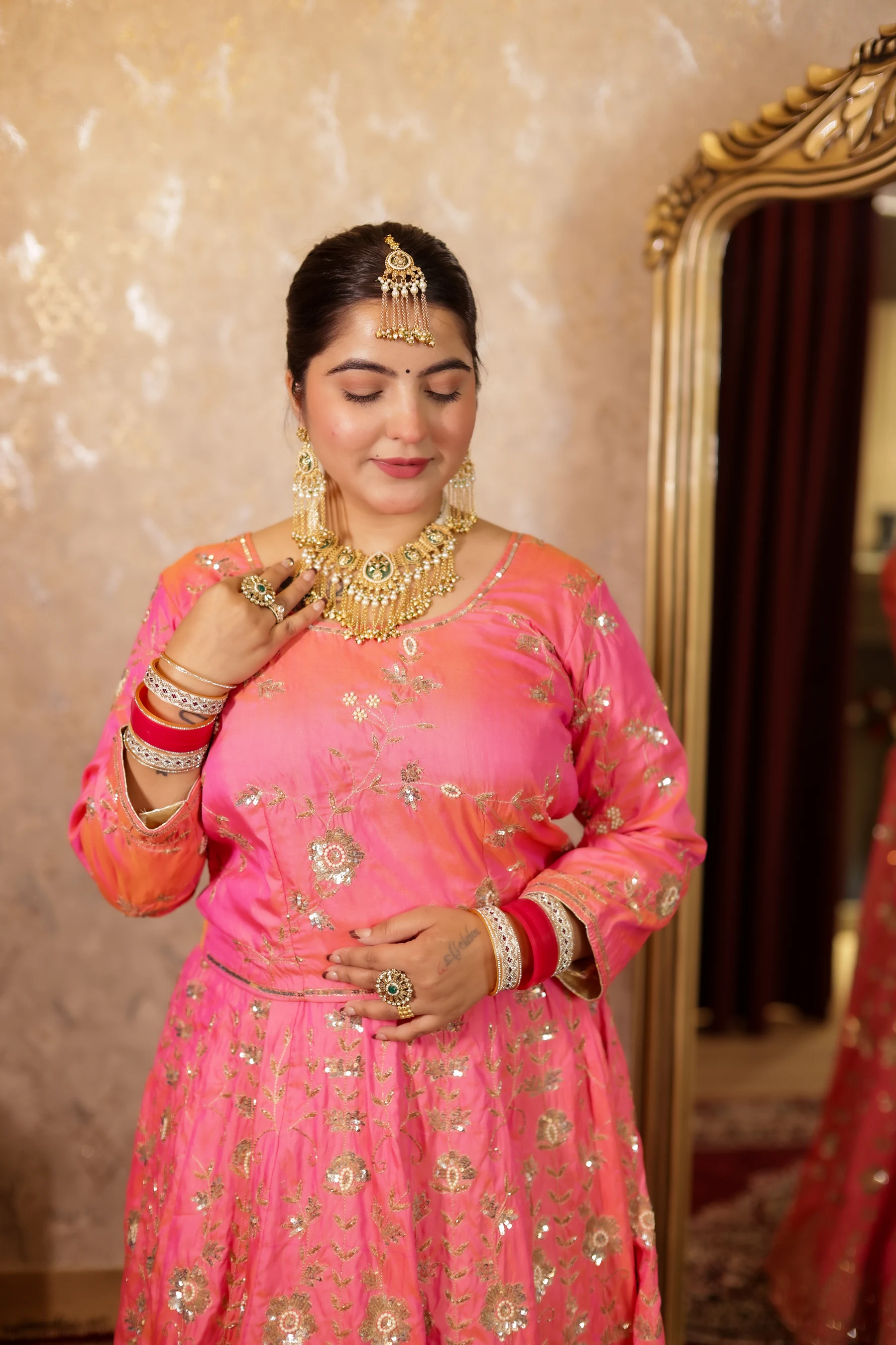 Gulabi Rani Pink Shot Silk Kalidar Ensemble — alternate view