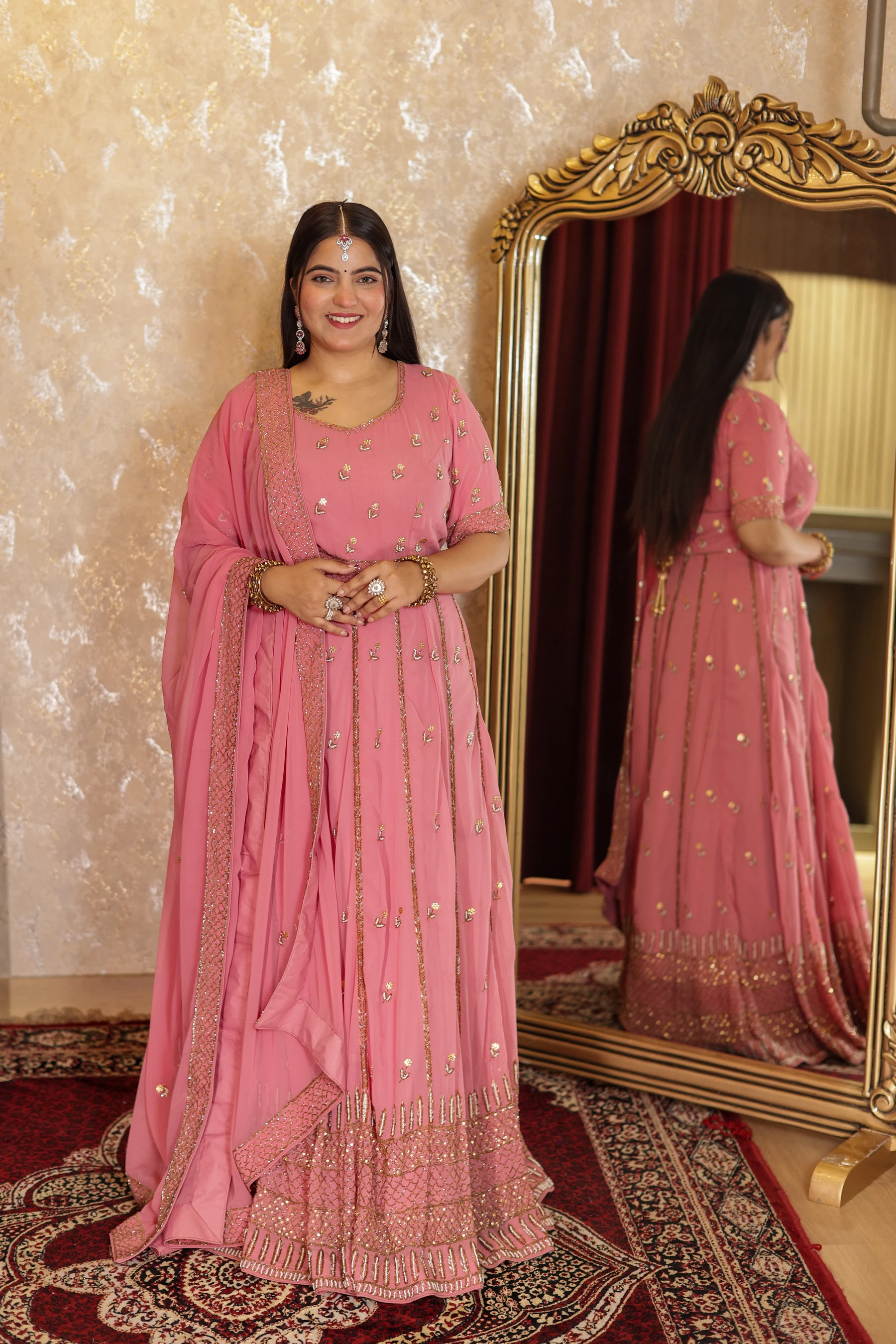 Gulabi Rani Pink Shot Silk Kalidar Ensemble thumbnail 6
